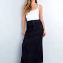 Women's Vintage Denim Long Skirt A-Line High Waisted Front Slit Casual Maxi Jean Skirt XL