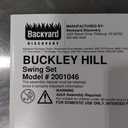 Backyard Discovery Buckley Hill Cedar Wood Swing Set with Wave Slide, Play Deck, Rock Wall Ladder, Belt Swings, Chalkboard, Canopy Roof, Outdoor Playset (Green)