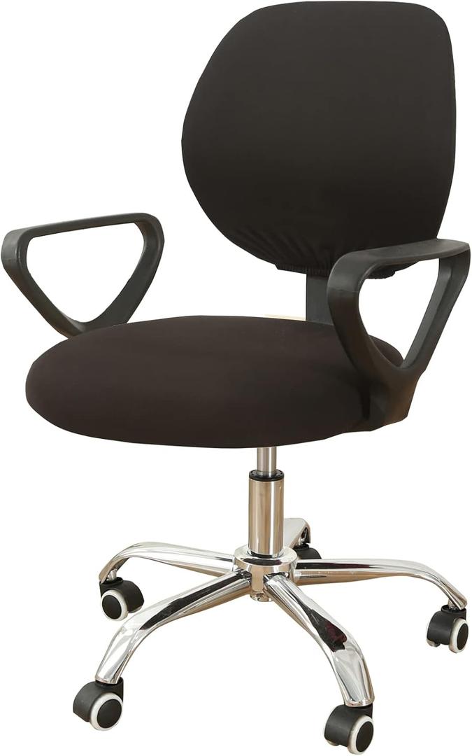 MIFXIN Computer Office Chair Cover Stretch Slipcover 2 Piece Soft Elastic Non-Slip Desk Chair Seat Covers Protector, Only Cover, NO Chair (Black)