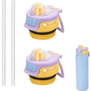 2 PCS Replacement Lid for Ello Pop & Fill Stainless Steel Water Bottle, Compatible with 22oz, 32oz, 40oz, Leak Proof Locking, 2 PCS Spill Proof Lid Accessories Fit, BPA-Free (Purple-yellow)