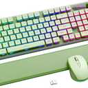 Wireless Keyboard and Mouse Combo - 9 Backlit Effects, Wrist Rest, Double-Shot Keycaps, Metal Panel, Long-Lasting Rechargeable, 2.4G Keyboard Mouse Set for Windows Mac PC Laptop Sablute (Green)