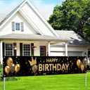 Happy Birthday Long Banner 118x20 Inch Black Gold Crown Theme Party Backdrops Decoration Balloons Confetti Polyester Fabric Large Event Supplies For Girls or boys gifts