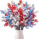 Uieke 6Pcs 4th of July Artificial Flowers Fake Patriotic Babys Breath Flowers for Independence Day Decor Blue White Red Silk Flowers for Memorial Day Floral Arrangement Home