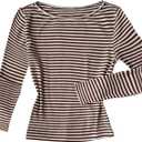 RoseSeek Girl's Striped Ribbed Knit Tops Crew Neck Long Sleeve T Shirts Y2k Tops Fall Outfits, 10Y
