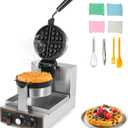WICHEMI Commercial Belgian Waffle Maker 360 Flip Nonstick Rotating Waffle Iron Time Control Temperature Adjustable Stainless Steel Body 110V 1200W (14.9"Dx9.8"Wx10.5"H)