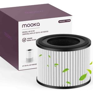 MOOKA AP-S0610L Air Purifier Filter, 3-in-1 True HEPA Filter, High-Efficiency Activated Carbon Air Filter for Allergies, Smoke, Odor, Dander, Pollen (White)