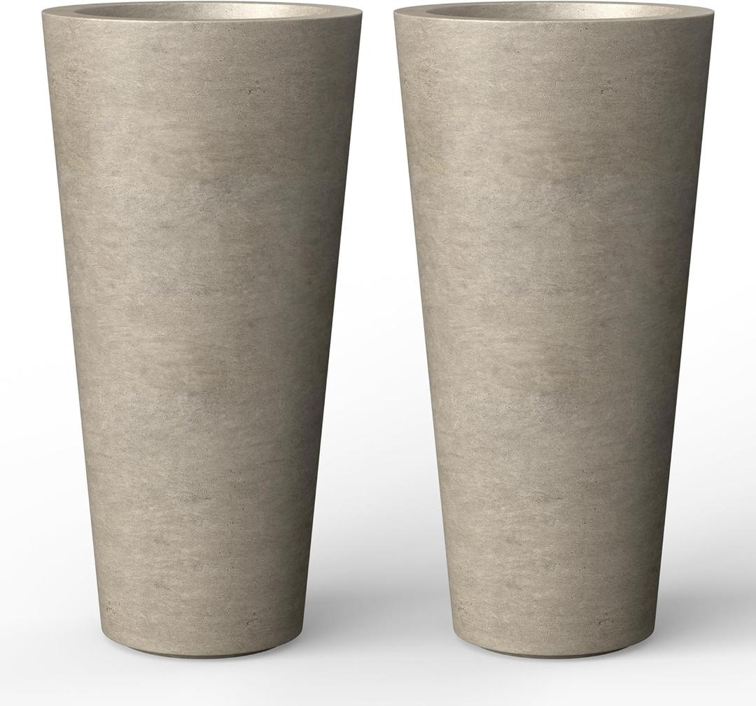Kante Tall Concrete Planter (Set of 2), 15.8 Inch Height Large Flower Pot for Indoor Outdoor Plants, Suitable for Home, Patio, Garden, Porch, Weathered Concrete