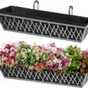 2 Pack 30 Inch Window Boxes Planters Railing Planter Box with Adjustable Brackets & Non-Woven Fabric Plant Grow Bags Deck Railing Planter Boxes Balcony Hanging Flower Box for Outdoor Plants