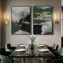 Large Framed Green Abstract Wall Art, 2 Piece Modern Canvas Prints Paintings, Black and Gray Pictures with Gold Accents for Living Room Hallway Dining Room Bedroom Office Wall Decor 24x36 In, 24" W x 36" H x 2Pcs