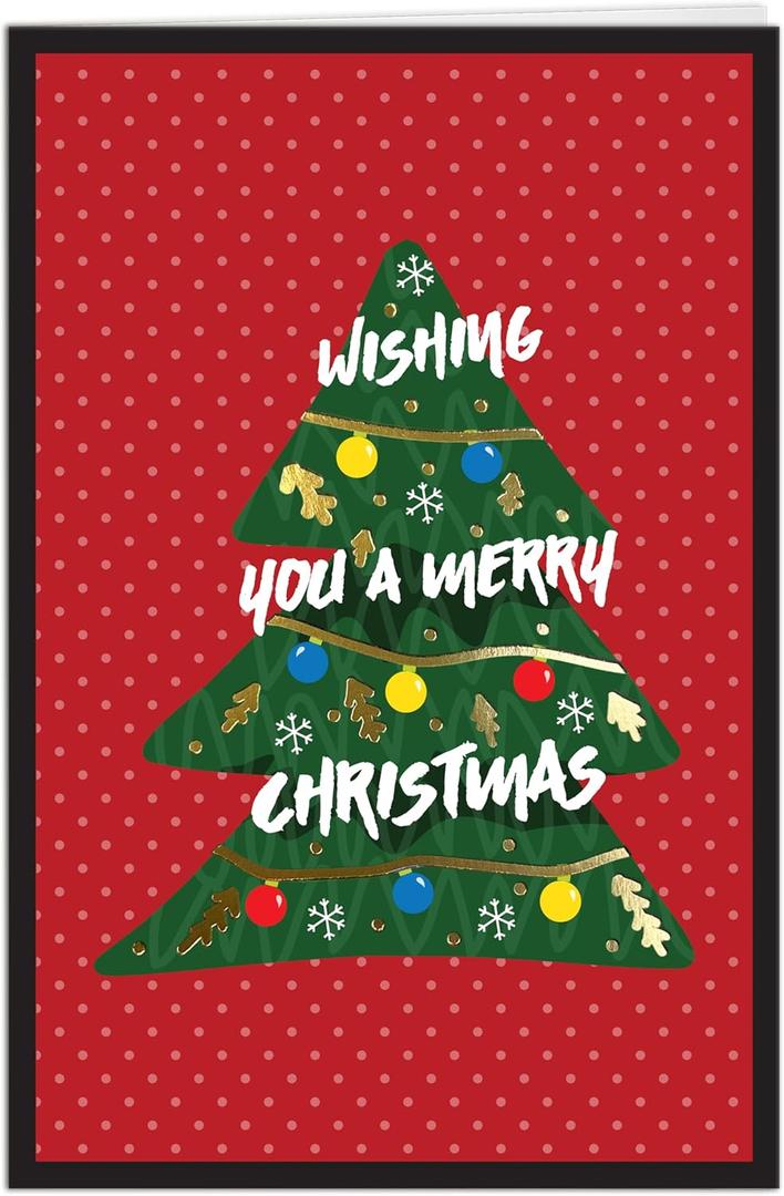 easykart labels 18 Christmas Greeting Cards with Gold Foiling Christmas Tree Cards with Envelopes, 6.75 x 4.5 Inch Merry Christmas Cards with Seal Stickers For Friends, Family and loved Ones