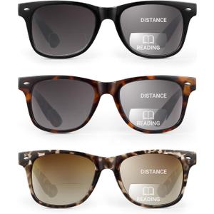 LADEESSE 3 Pack Bifocal Reading Sunglasses for Women, UV400 Sun Readers Glasses Spring Hinge Outdoor Sunglasses +2.00