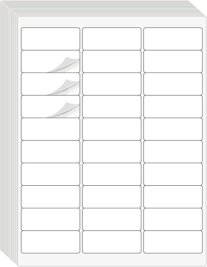 1" x 2-5/8" Address Labels 3000 Labels Sticker Paper for Laser/Ink Jet Printer mailing Labels 8.5"11" White 30 per Sheet