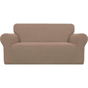 Easy-Going Stretch Loveseat Slipcover 1-Piece Sofa Cover Furniture Protector Couch Soft with Elastic Bottom for Kids Polyester Spandex Jacquard Fabric Small Checks (Loveseat, Camel)