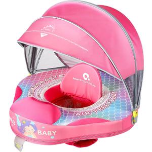 Mambobaby Baby Pool Float with Canopy, Non-Inflatable Infant Swim Float with Safe Seat and Tail Support for 3-24 Months, UPF 50+ Sun Protection