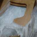 EASYSOUL Modern Glass Coffee Table, 32.68" D x 22.44" W x 15.75" H, Abstract Round Tea Tables for Living Room Home Office Industrial Cocktail Tables (Walnut-Clear Glass, 32.68")