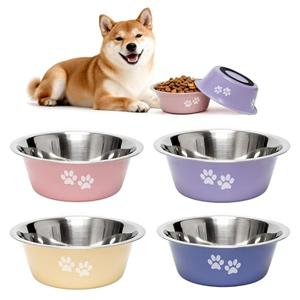 [4 Pack] Stainless Steel Dog Bowls, Colorful Metal Dog Food and Water Bowl with Non-Slip Quiet Bottom, Easy to Clean, Dishwasher Safe, Ideal for Feeding Large Medium Small Dogs Cats, 3.6 Cups (29 oz)