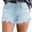 luvamia Women Casual High Waisted Denim Shorts Frayed Raw Hem Ripped Jeans Shorts (S)