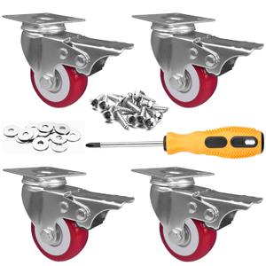 2 inch Casters Load 800lbs, Set of 4 with Brake, Advanced Polyurethane (PU) Floor Protection, Noise-Free 360 Degree Swivel Plate, Set of 4 (Includes Complete Screws Sets with Accessories)