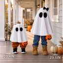 Halloween Decorations - 2 Pack Cute Standing Ghosts with Pumpkin Buckets - Scary Ghost Halloween Party Decoration for Indoor Outdoor Porch Yard Mantel Entryway Home Decor, 1.6 ft and 2.5 ft tall