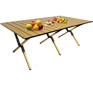 Portable Low Alluminum Roll Up Travel Folding Table for Beach, Camping, & Picnic  Compact, Lightweight, Multi-Purpose for Indoor & Outdoor Use (Natural/Wood Look)