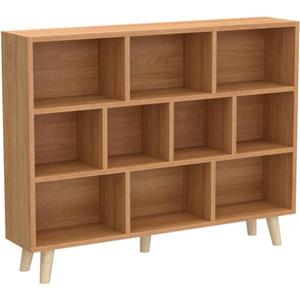 IOTXY Wooden Open Shelf Bookcase - 3-Tier Floor Standing Display Cabinet Rack with Legs, 10 Cubes Bookshelf, Pear Yellow