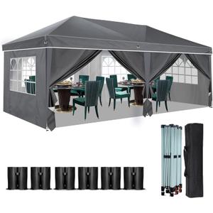 Heavy Duty Pop Up Canopy, Carport Canopy with UV Protection, Waterproof Fabric, Adjustable Heights, and Easy Assembly  Ideal for Outdoor Events, Camping, and Carports (10 x 20) (Grey) (Gray)