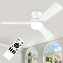 Ceiling Fans with Lights - 42 Inch Low Profile Ceiling Fan with Light and Remote Control, Reversible, 3CCT Dimmable, Noiseless, White Small Flush Mount Ceiling Fan for Bedroom Indoor/Outdoor