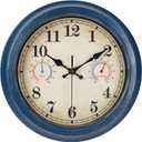 12 Inch Outdoor Clock with Thermometer and Hygrometer Combo, Waterproof Indoor Outdoor Wall Clocks for Patio, Pool, Garden, Bathroom Decor- Blue, Large