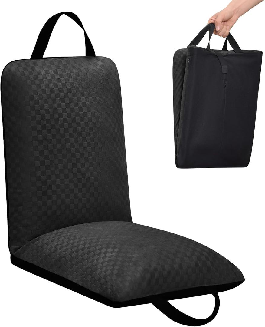 Love&go Portable Stadium Seat with Back Support for Children Kids Teens, Lightweight Child Seat for Outdoor Sports Concerts Camping (Black, Regular - 11.81" W x 15.75" D x 15.75" H)