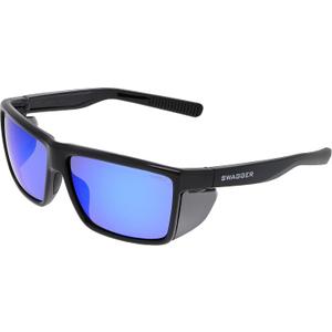 MCR Safety SR218B Swagger SR2 Series Safety Glasses with Thermo Plastic Rubber Nose Pads and Detachable Side Shields, Black Frame, Blue Diamond Mirror Lens