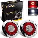 Partsam 2Pcs 4" Inch Round LED Trailer Tail Lights White Red Taillights Flange Mount 16 LED DC 12V Sealed Waterproof Stop Brake Tail Running Reverse Backup Lights Lamps for RV Trailer Trucks