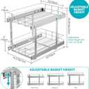 2 Tier Pull Out Cabinet Organizer 14" W X 22" D, Slide Out Drawers For Kitchen Cabinets, Pull Out Drawers For Cabinets Capacity Heavy Duty Caddy, Cabinet Pullout Shelves Chrome-Plated,Bathroom Pantry