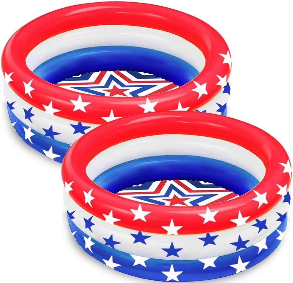 47.5" X 12" Inflatable Kiddie Pool, 2PACK American Flag Swimming Pool, 3 Ring Summer Swimming Pools for Toddler Kids Outdoor Garden Backyard Water Party, Age 3+