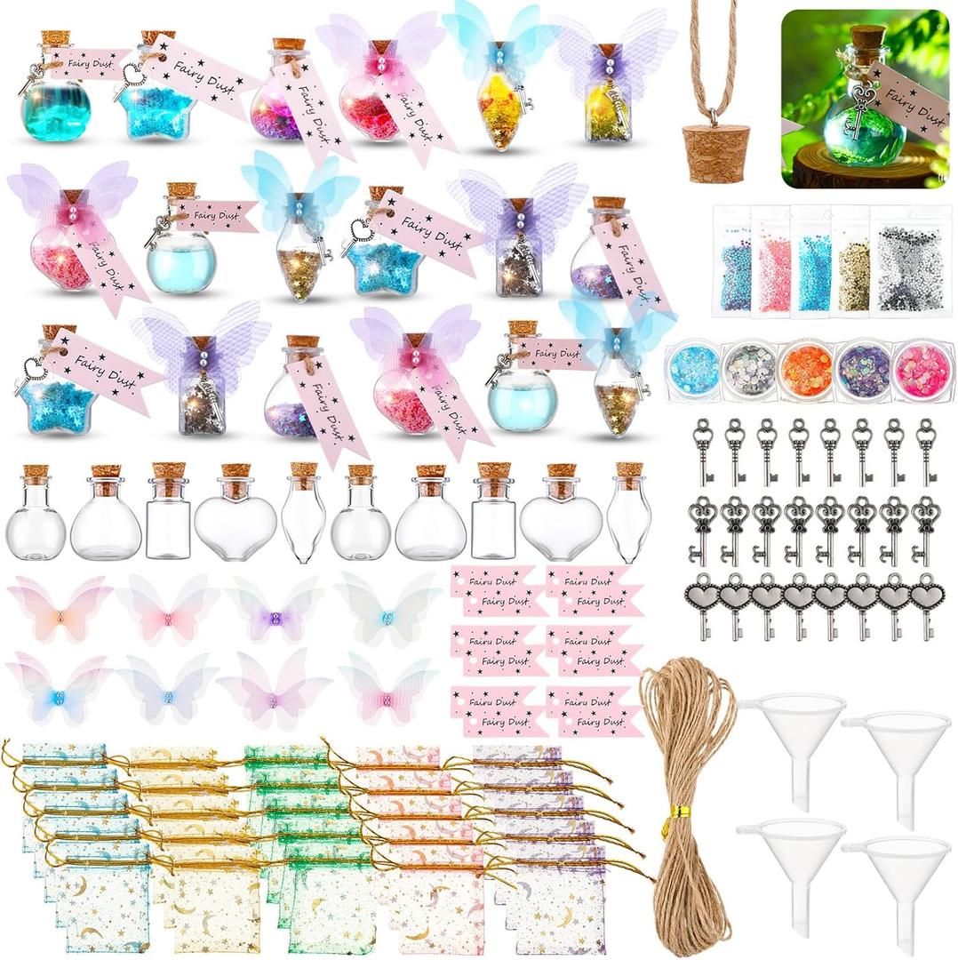 Jinei 174 Pieces Fairy Magic Potions Kit with 24 Magic Witch Potion Bottles Wing DIY Mystery Fairy Potion Making Kit for Halloween Christmas Party Decorations