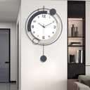 Decorative Wall Clocks with Pendulum,Silent Quality Quartz Battery Operated,Metal Large Wall Clock for Living Room,Kitchen,Home,Bathroom,Bedroom Wall Decor,16x25.6inch (Black)