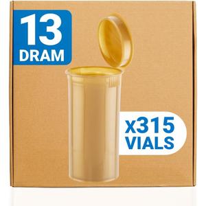 Pop Top Dram Bottles - (Gold) - 13 Dram - 315 Per Case -(2.75" Deep X 1.26" Wide) - Packaging Supplies - Dry Herb Containers - Child Resistant Smell Proof Container - Pill Vials - Rx Vial