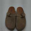 Kids Suede Clogs Boys Girls Cork Footbed Potato Shoes Classic Slip On Leather Mules Children Indoor Outdoor Sandals with Adjustable Buckle (6 Big Kid, Dark Brown)