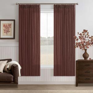 Pinch Pleated Thick Linen Curtains for Closet Cabinet 72 Inches Length Chestnut Brown Semi Sheer Linen Textured Drapes for Living Room Bedroom Rustic Memory Trained Pleat Curtain 2 Panels W50xL72