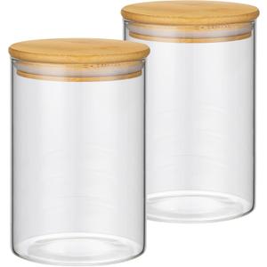 2PCS Glass Storage Jars with Airtight Lids,32 fl oz (950ml) Cute Clear Storage container with bamboo Lid,Glass Pantry Canister for Beans, Rice,Sugar,Cookie Coffee (N-Clear-2PCS-32FL OZ/950ML)