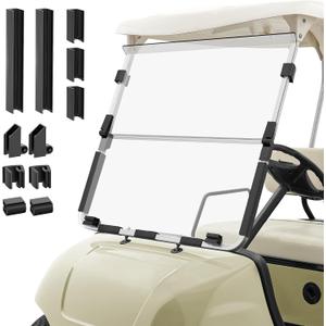 Upgrade Golf Cart Windshield for Yamaha 1995-2013 G14 G16 G19 Gas & Electric Models, Foldable Windshield Replacement with Golf Cart Windshield Clip Accessories -PC UV Resistant (Tinted/Clear)