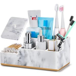 Toothbrush Holder for Bathroom, Bathroom Organizer Countertop Storage Bathroom Counter Sink Organizer, Electric Toothbrush and Toothpaste Holder, Marble Color