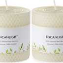 Beeswax Pillar Candles, 3x3 Inch White Hand-Rolled Honeycomb Pillar Candle Set of 2 - Dripless and Smokeless, Approx 12 Hours Hurn for Home Decor, Party, Wedding, Dinner