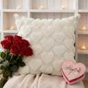 Valentines Pillow Covers 18x18 Inch Set of 2 - White Heart Soft Plush Faux Fur Jacquard, Romantic Love Decorative Throw Pillowcases for Bedroom Sofa Anniversary Wedding Holiday Home Decor (white)
