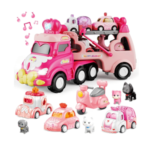 9 in 1 Carrier Truck Cars Toys - Pink Princess Girl Car with Light and Sound - Toddler Toys Age 1-4