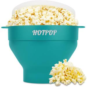 The Original Hotpop Microwave Popcorn Bowl Popper, Silicone Popcorn Maker, Collapsible Bowl and Dishwasher Safe (Cyan) (8x2.25)