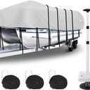 1200D Pontoon Boat Cover - Waterproof, Heavy Duty, Trailerable, 21-24ft, Gray with Motor Cover Support
