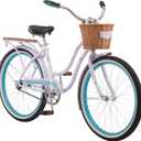 Schwinn Destiny Beach Cruiser Bike for Men Women, Ages 8 Up or Rider Height 4'8" to 5'6", 24-Inch Wheels, Single Speed, Rear Cargo Rack, Purple