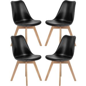 Sweetcrispy Dining Chairs Set of 4, Upholstered Kitchen Room Dining Chair, PU Leather Mid Century Modern Chairs with Wood Legs for Home Kitchen, Black