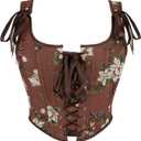 UTOWO Women Renaissance Floral Bodice Corset Tops Gothic Overbust Steampunk Bustier Leopard Bodyshaper (Brown, S)