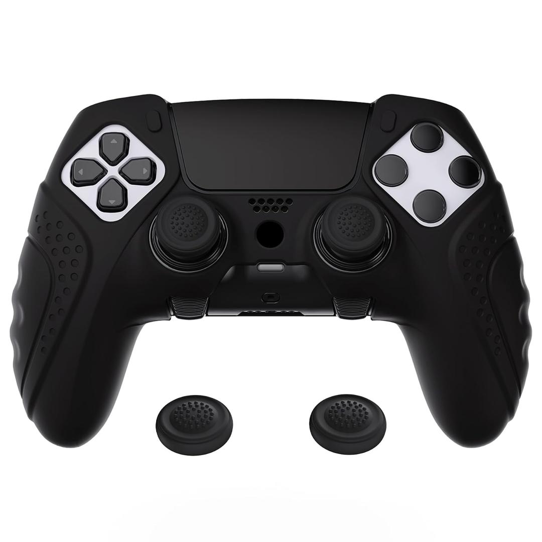 PlayVital Guardian Edition Anti-Slip Ergonomic Silicone Cover Case for ps5 Edge Controller, Soft Rubber Protector Skin for ps5 Edge Wireless Controller with Thumb Grip Caps - Black
